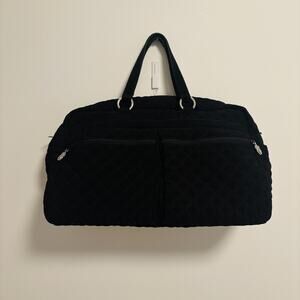 Vera Bradley Quilted Duffle Bag Black Large Floral Lining Travel Tote Carry On